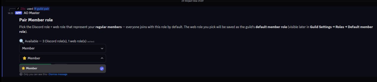 Same wizard, web-role dropdown expanded showing one option: ⭐ Member (checked).